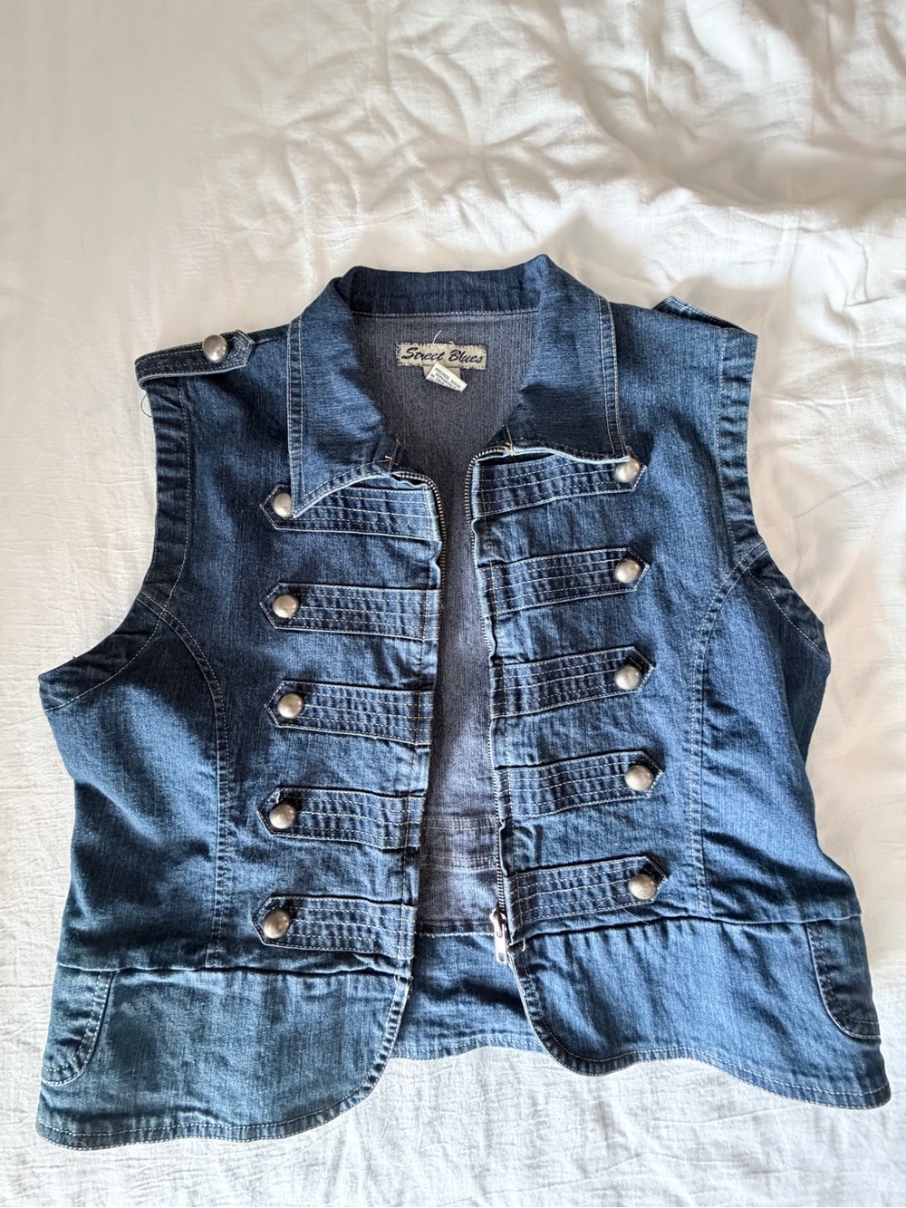 Street Blues Denim Military/Marching Band Style Vest - Picture 7 of 7